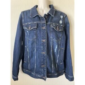 Melrose & Market Distressed Denim Button Up Collared Long Sleeve Jacket Size S